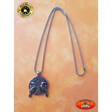 Pendentif, collier viking odin ravens